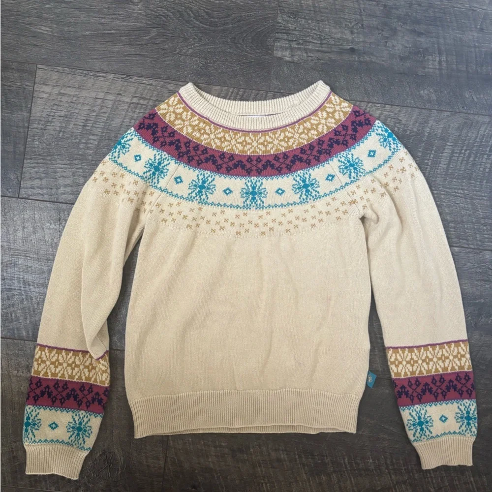 Disney Parks Frozen Faire Isles Beige Sweater with Multicolor Pattern